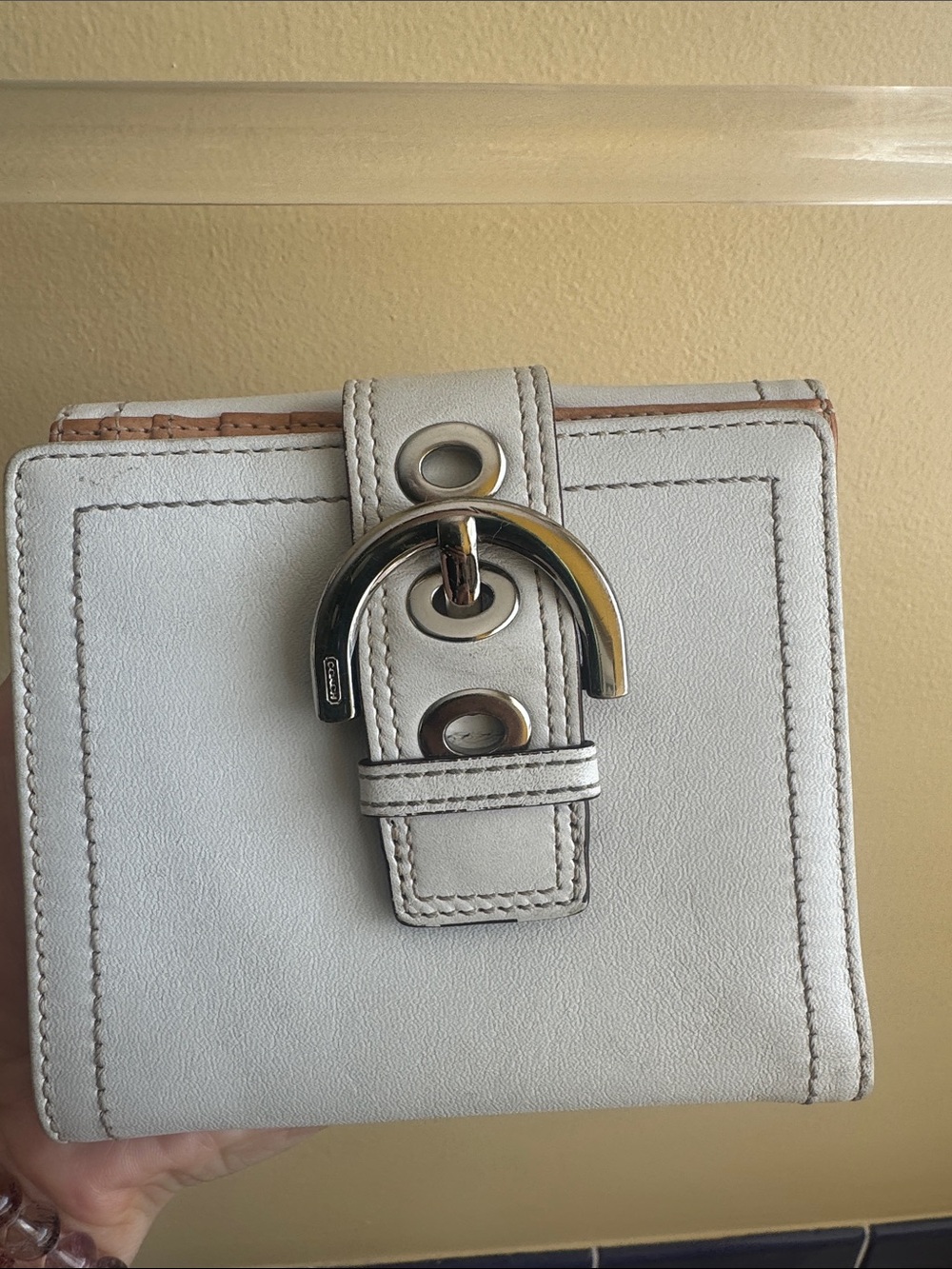 Coach White Leather Wallet with Silver Buckle